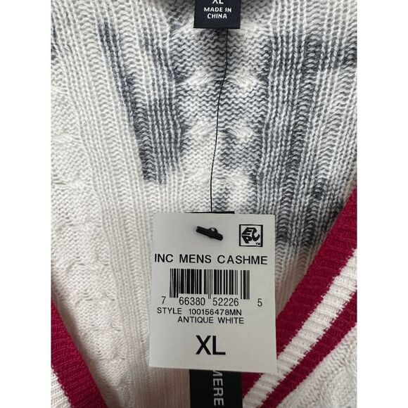 INC International Concepts Men's Cashmere Dye-Splattered Cardigan - White XL - Picture 5 of 7